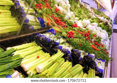 TORONTO - DECEMBER 18: Variety of green vegetables in a supermarket. Consumption of green vegetables has increased in recent years, as more people try to follow a healthy lifestyle.