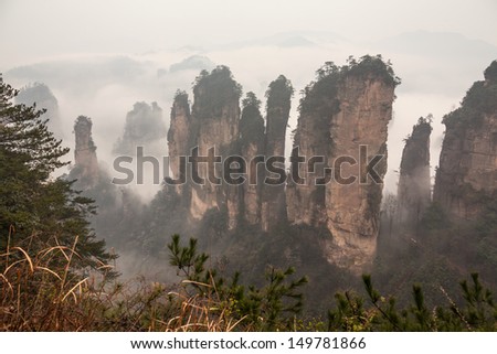 Mysterious Zhangjiajie mountains. Unesco world heritage site. Canon EOS 5D Mark II.