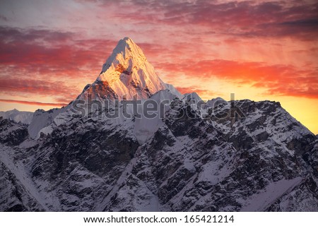 Greatness Of Nature. Ama Dablam Peak (6856 M) At Sunset. Nepal, Himalayas. Canon 5d Mk Ii.