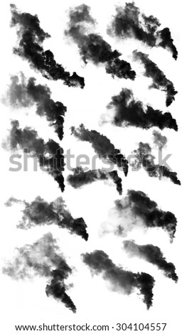 The black smoke isolated on white background