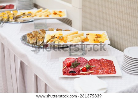 Buffet style food on table in closeup