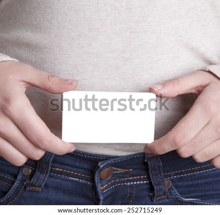 woman in jeans with white ads banner