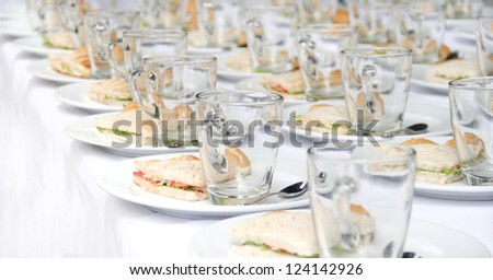 Line of Coffee Break & Sandwich on the table