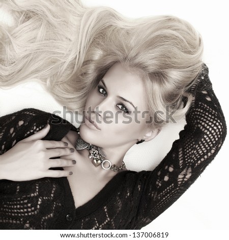 Beautiful blond girl. beauty woman. white background