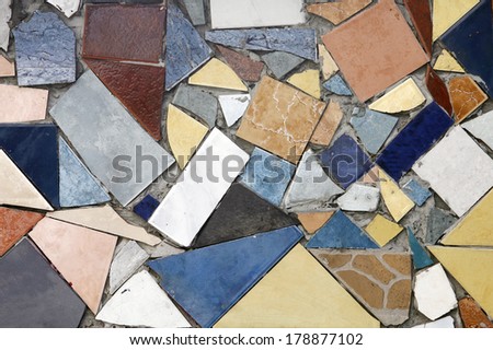 Background of Colored Mosaic with Old Broken Tiles