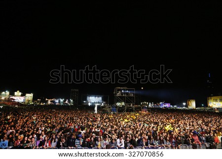 Belgrade, Serbia - August 22, 2015: The crowd at Traditional Beer Fest in Belgrade, next to good music to audience offered and beer, this year lasted 6 days.