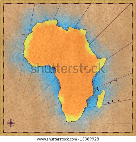 Old worn out map of Africa (approximate hand drawn)