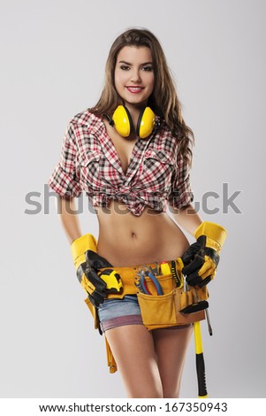 Portrait Of Smiling Female Construction Worker Stock Photo 167350943