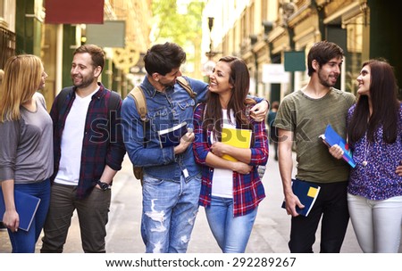 Three couples going back from the University
