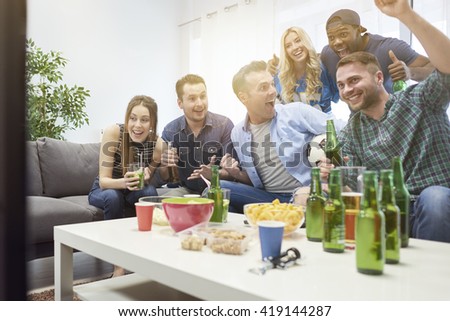Party with friends during the match
