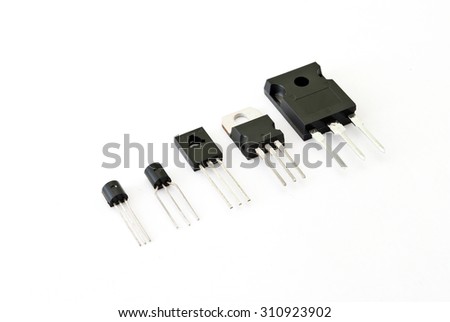 Various kinds of transistors on the white background