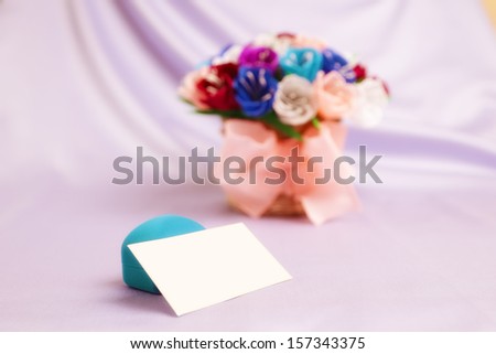 Basket with paper flowers, velvet box and blank card