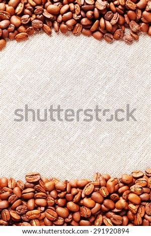 Coffee frame on the rough cloth background