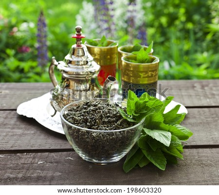 Moroccan tea cups and mint tea