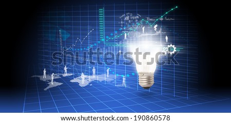 lamp of idea and business concept with digital graph
