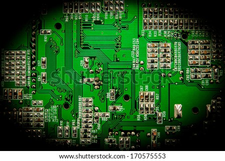 Close up is on detail pattern green circuit is background