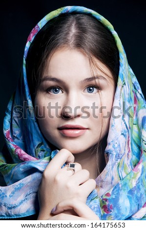beautiful plump young woman with a shawl