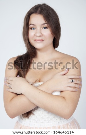 beautiful plump young woman with long hair