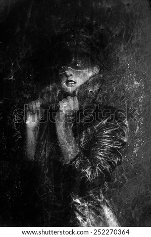 Mystical paranormal dark portrait of witch woman in black and white