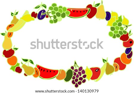 Fruits frame 2. Colorful hand drawn illustration.