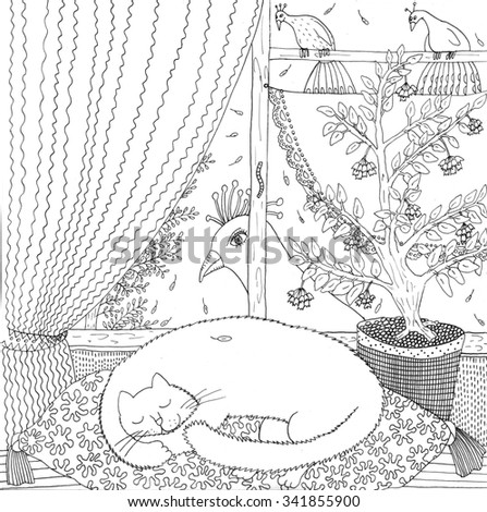 Sleeping cat. Hand drawn illustration.