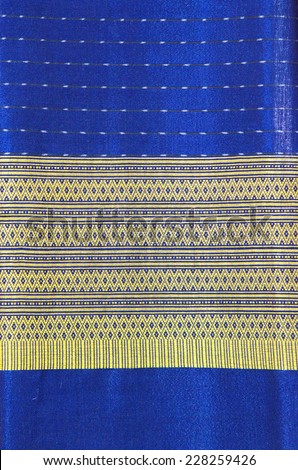Thai painting on cloth fabric blue color.
