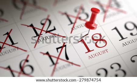 August 18 written on a calendar to remind you an important appointment.