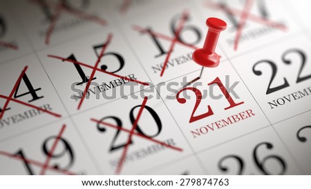 November 21 written on a calendar to remind you an important appointment.