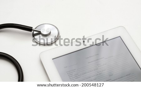Case History Form on the Tablet isolated on white background