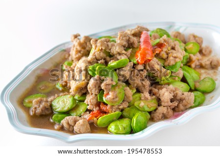 Thai food (Parkia speciosa fried with ground pork)
