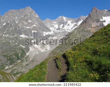 Western Alps, Italian Alps, French Alps, view to the Mont Blanc massif from the italian side