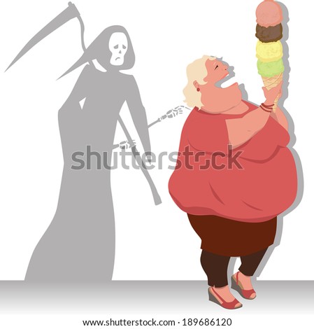Grim Reaper touches an overweight woman