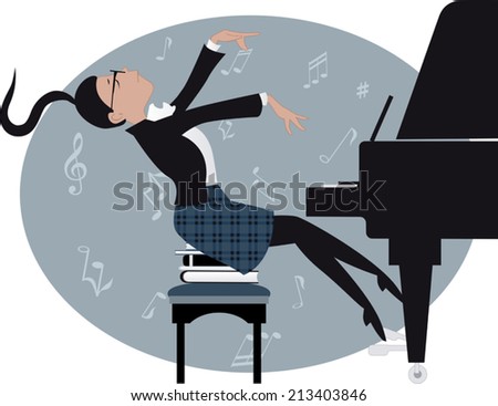 Young Girl Expressively Playing A Piano, Vector Cartoon - 213403846