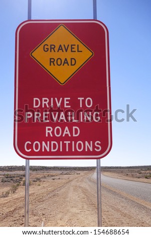 Gravel Road sign in outback Australia