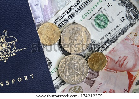 Dollar Notes, Coins and Australian Passport