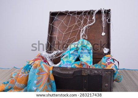 vintage suitcase packed for summer vacation