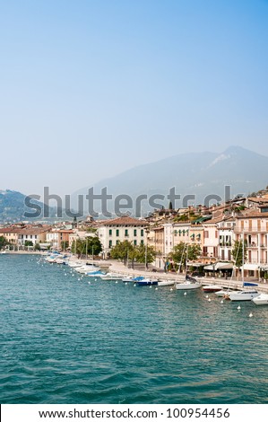 Salo, small historic village at Lake Garda, Italy. In the background the Dolomites.