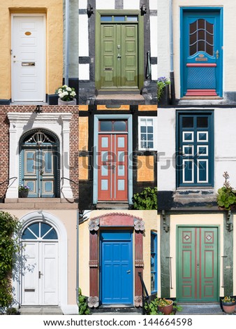 Variation of nine different old front doors all over Denmark. File size over 23MP, ready for your design.