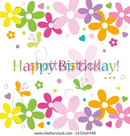 hearts flowers and butterflies happy birthday card on white background hearts flowers and butterflies happy birthday card on white background