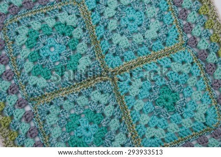 Granny squares, home craft in blue. Art craft: Vera Smets.