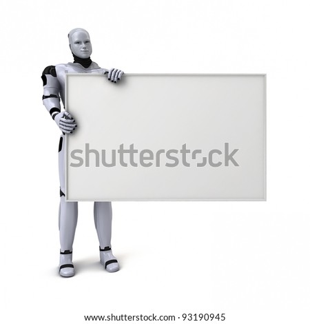 Androids Stock-photo-silver-android-robot-holding-a-blank-sign-for-text-or-advertising-d-illustration-on-white-93190945