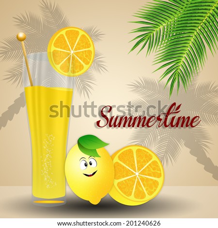 Lemonade juice with funny lemon