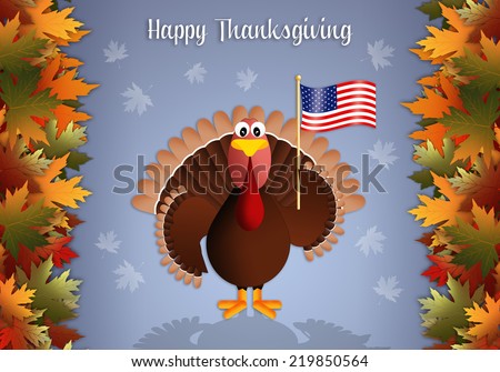 Turkey with American flag for Thanksgiving