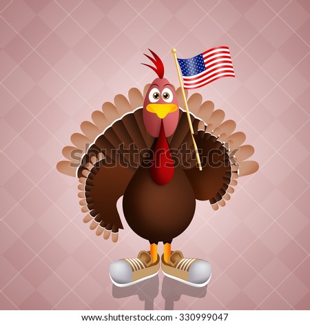 Funny turkey with American flag