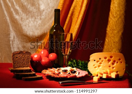 edible still life. variety of food on table