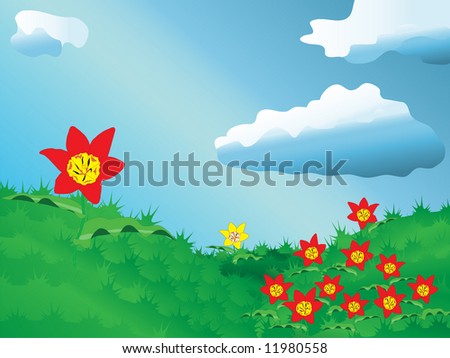 meadow flower tulips sky. vector