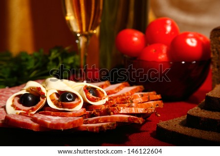 edible still life. variety of food on table