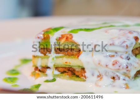 traditional italian food lasagna. meal on plate