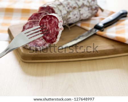 sliced salami on the table