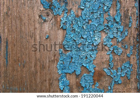 Cracked paint on a wooden wall. Wall from wooden planks with paint traces. old painted wood wall texture, grunge background, cracked paint. Blue paint on wood